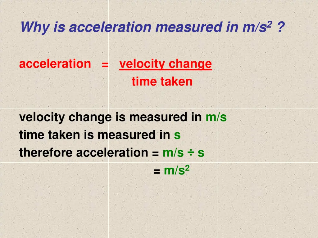 why is acceleration measured in m s 2