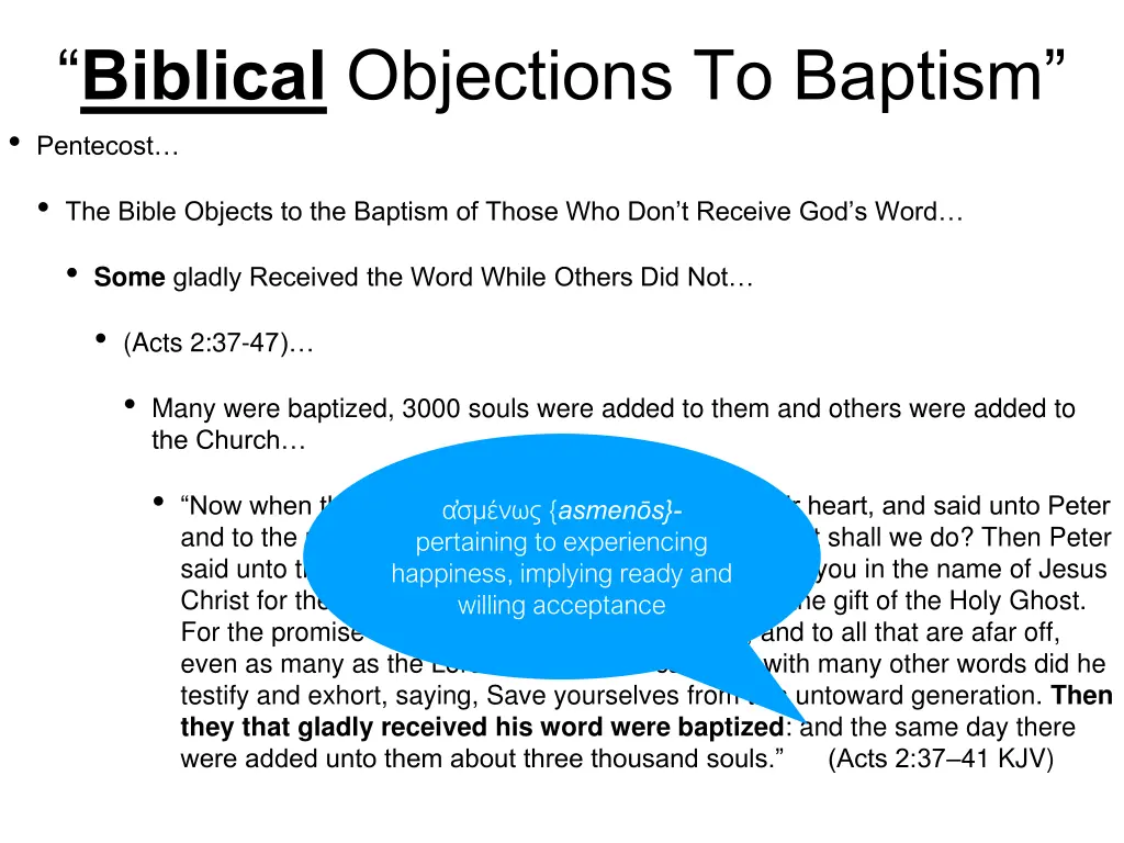 biblical objections to baptism pentecost