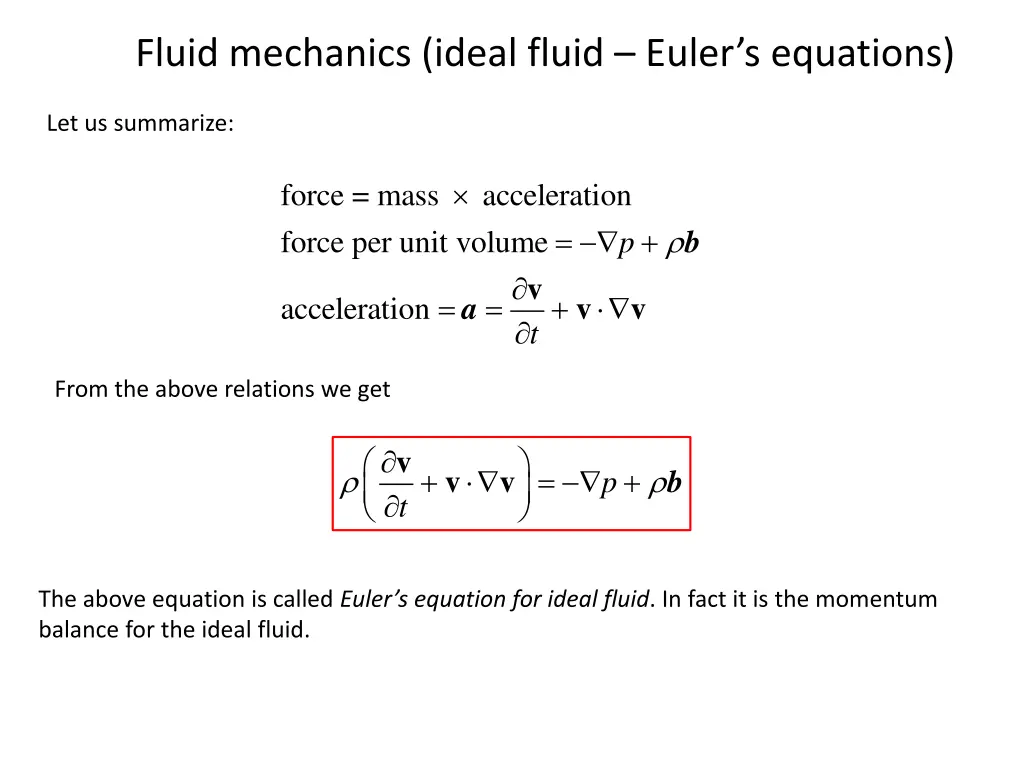 fluid mechanics ideal fluid euler s equations