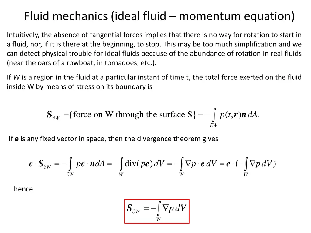 fluid mechanics ideal fluid momentum equation