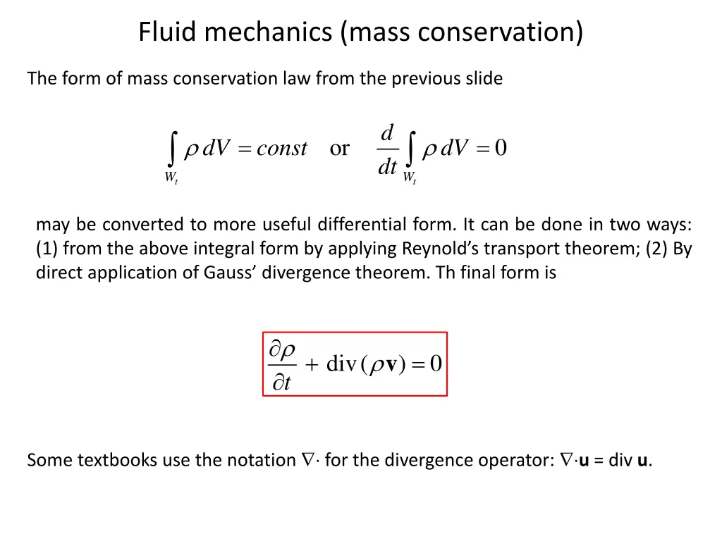 fluid mechanics mass conservation 1