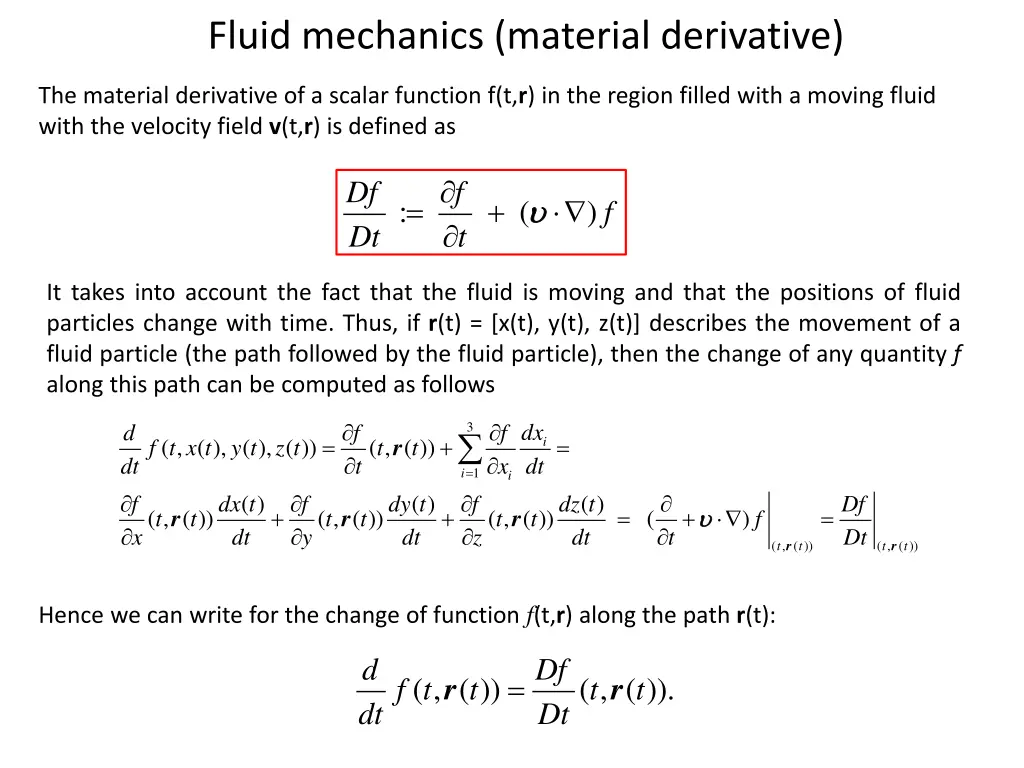 fluid mechanics material derivative