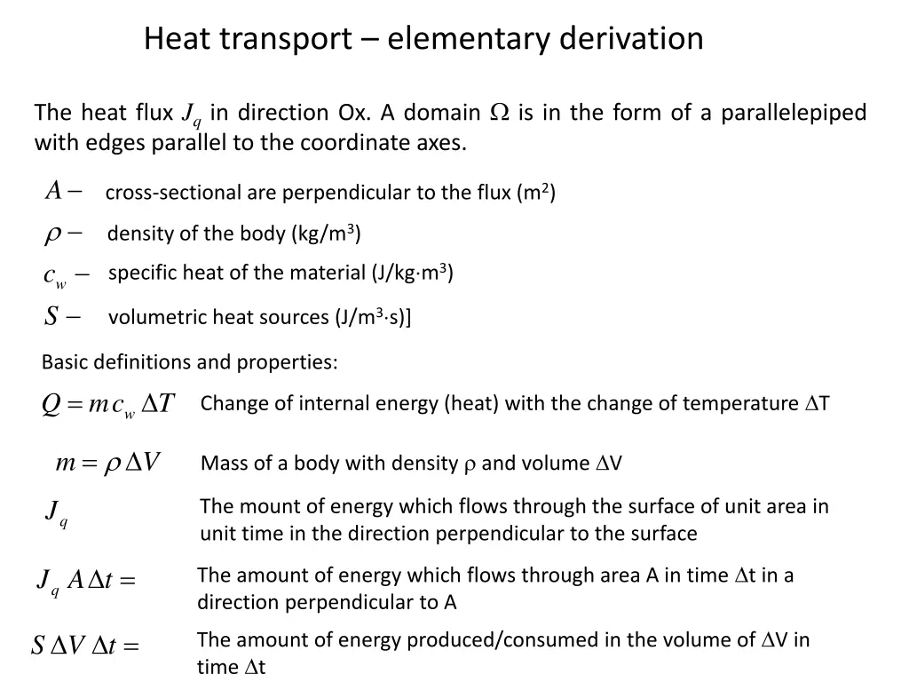 heat transport elementary derivation