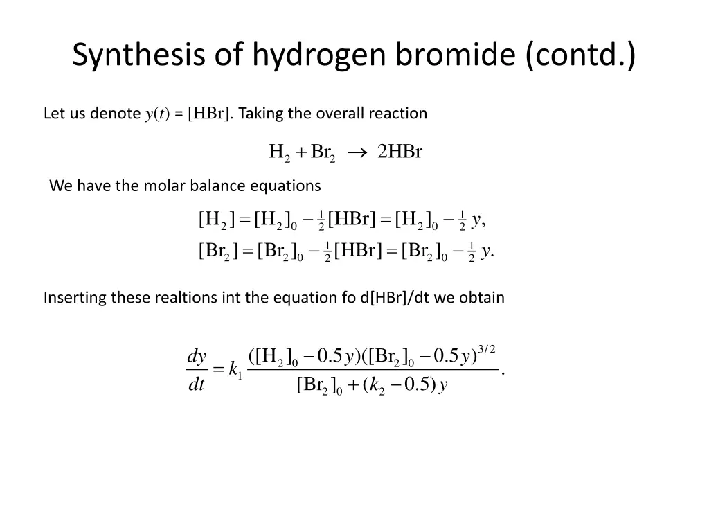 synthesis of hydrogen bromide contd