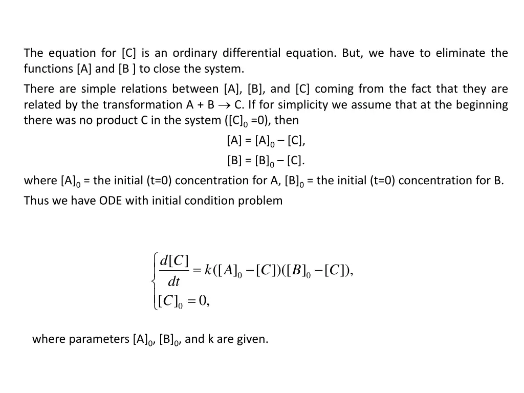 the equation for c is an ordinary differential