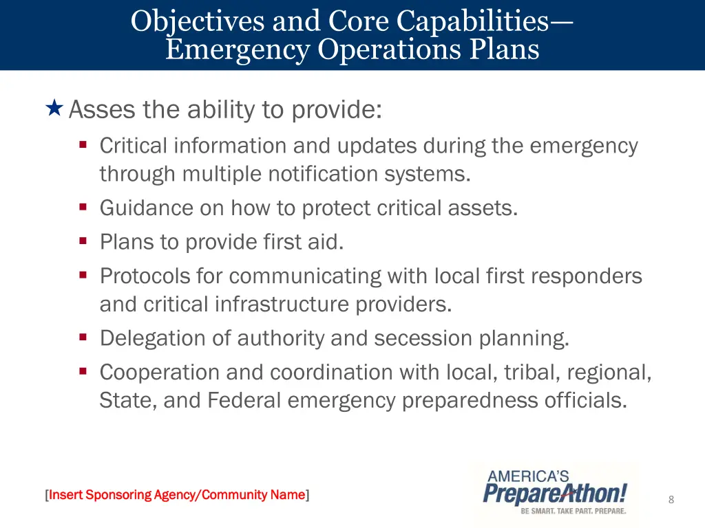 objectives and core capabilities emergency