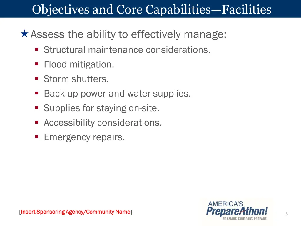 objectives and core capabilities facilities