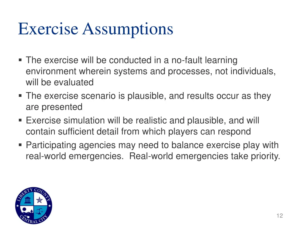 exercise assumptions