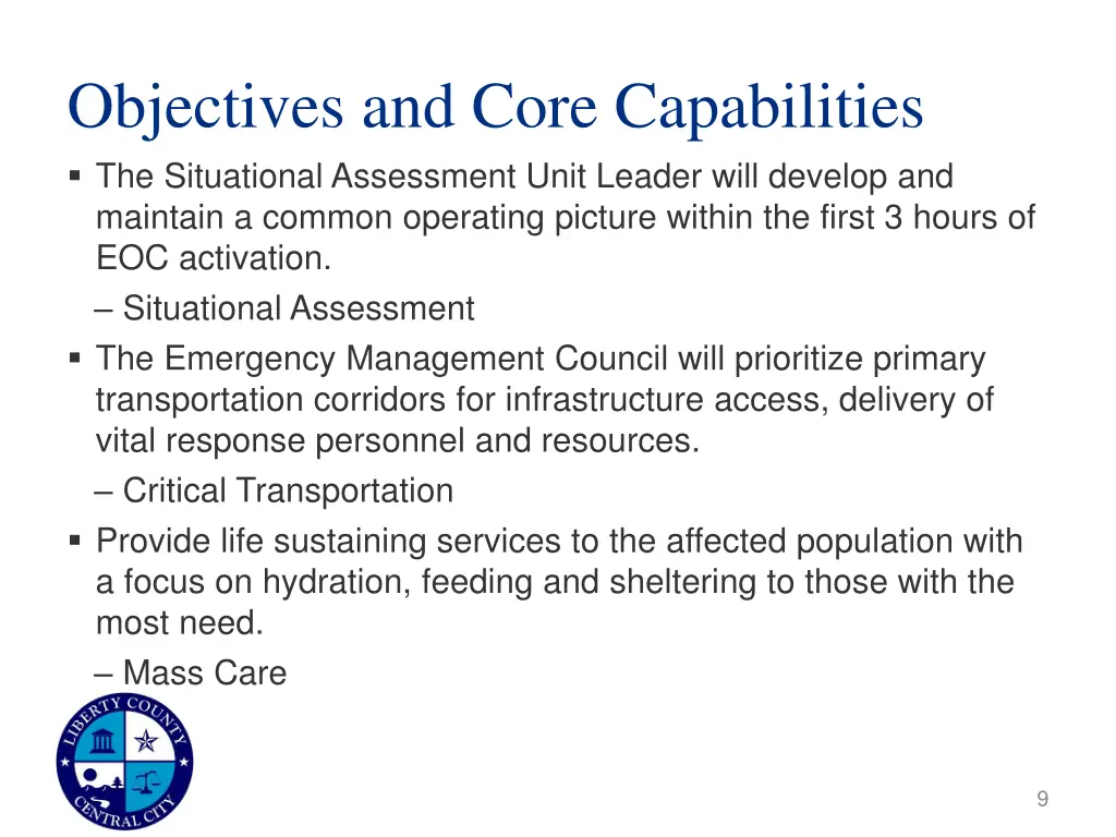 objectives and core capabilities the situational