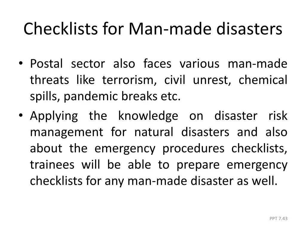 checklists for man made disasters