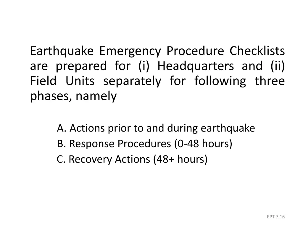 earthquake emergency procedure checklists