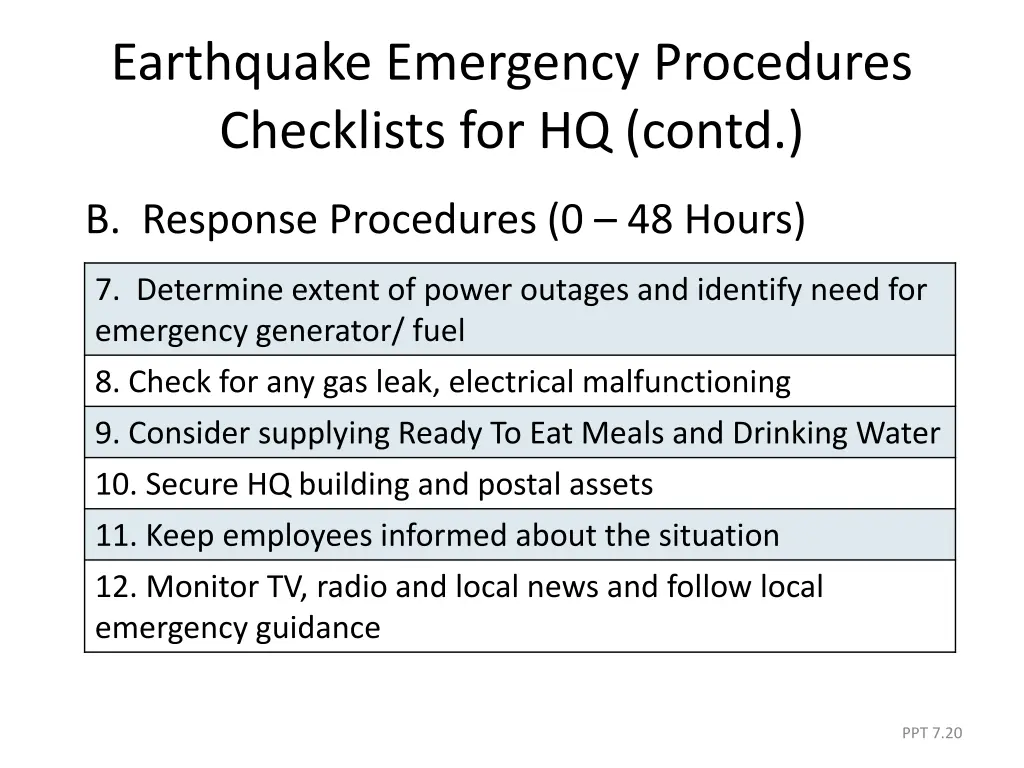 earthquake emergency procedures checklists 2