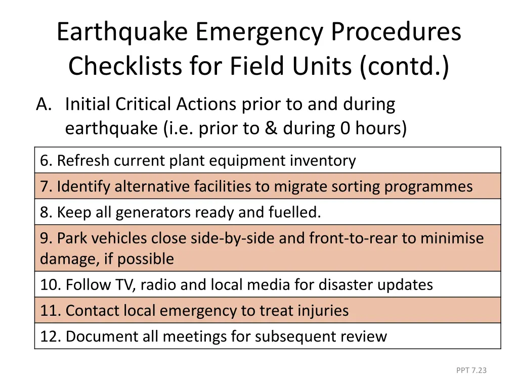 earthquake emergency procedures checklists 5