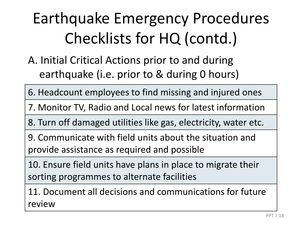 earthquake emergency procedures checklists