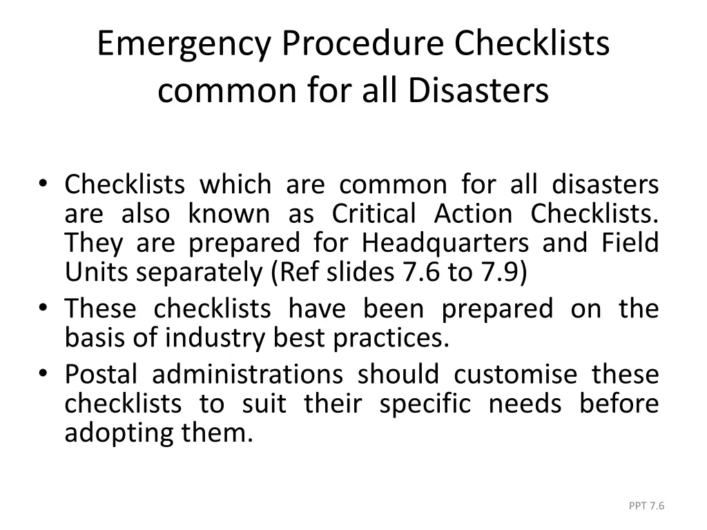 emergency procedure checklists common