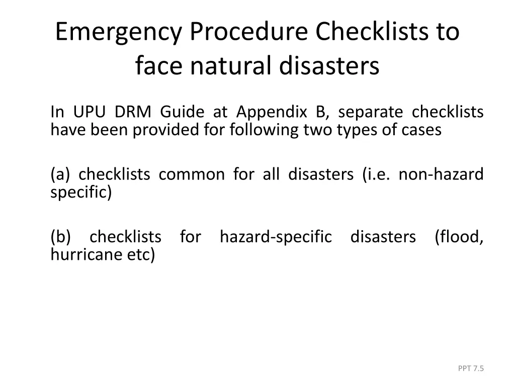 emergency procedure checklists to face natural