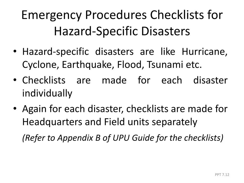 emergency procedures checklists for hazard