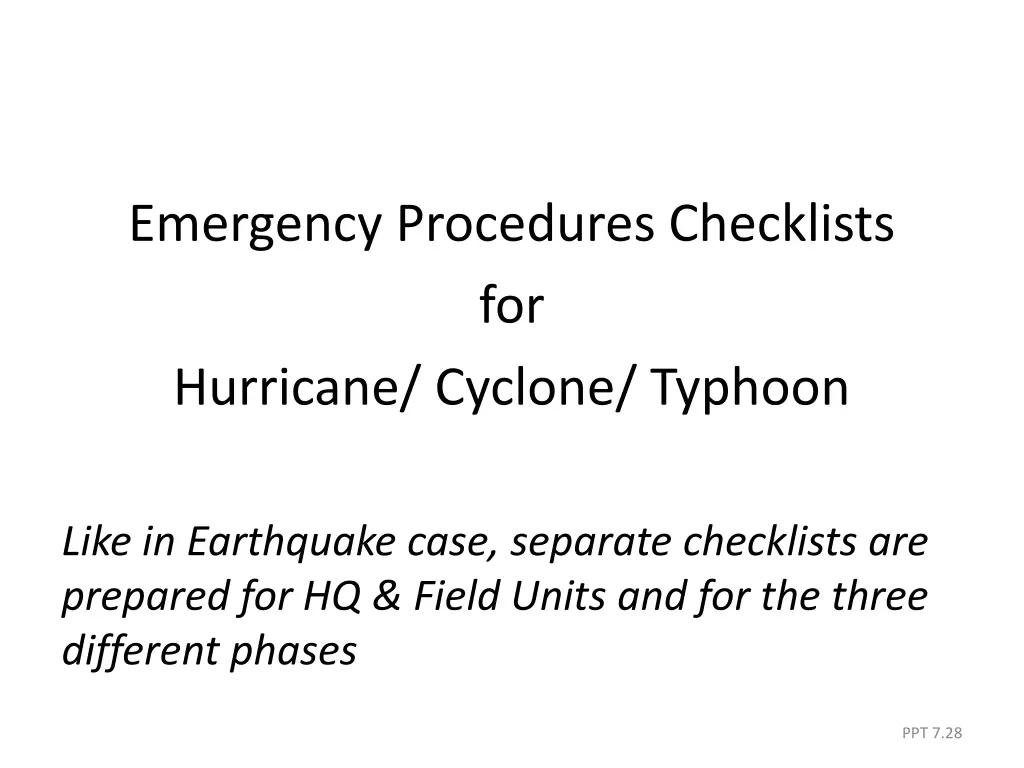 emergency procedures checklists for hurricane