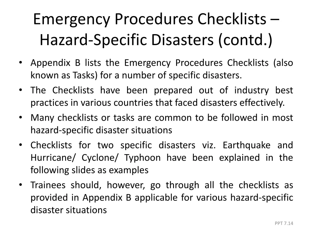 emergency procedures checklists hazard specific 1