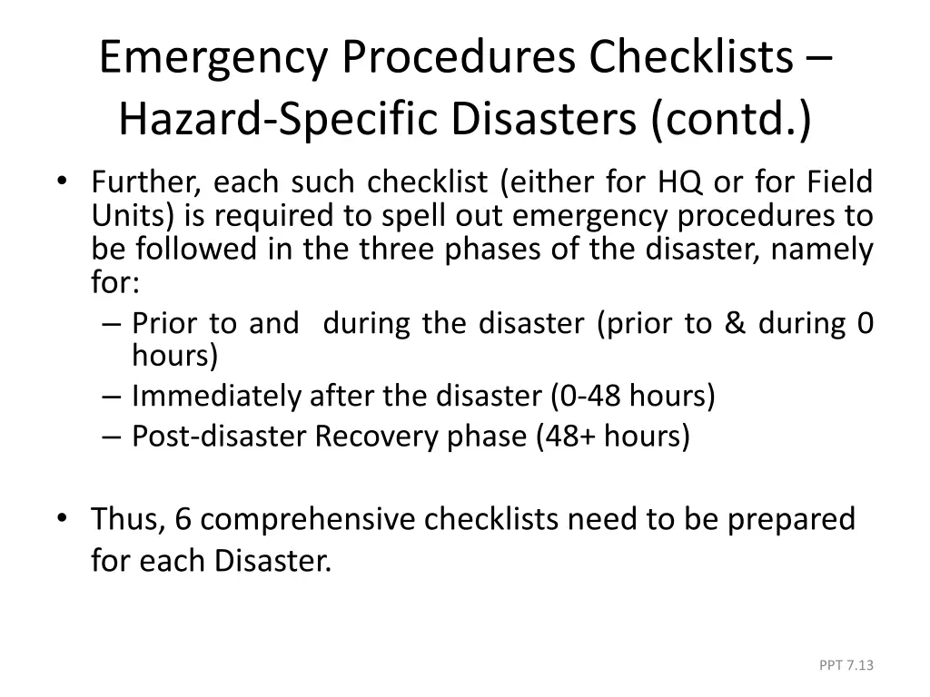 emergency procedures checklists hazard specific