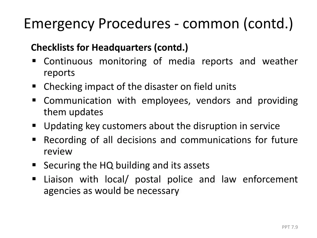 emergency procedures common contd