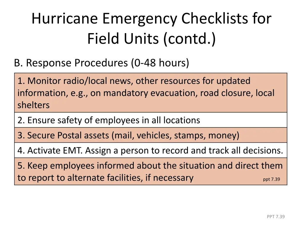 hurricane emergency checklists for field units 3