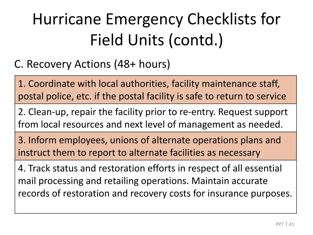 hurricane emergency checklists for field units 5