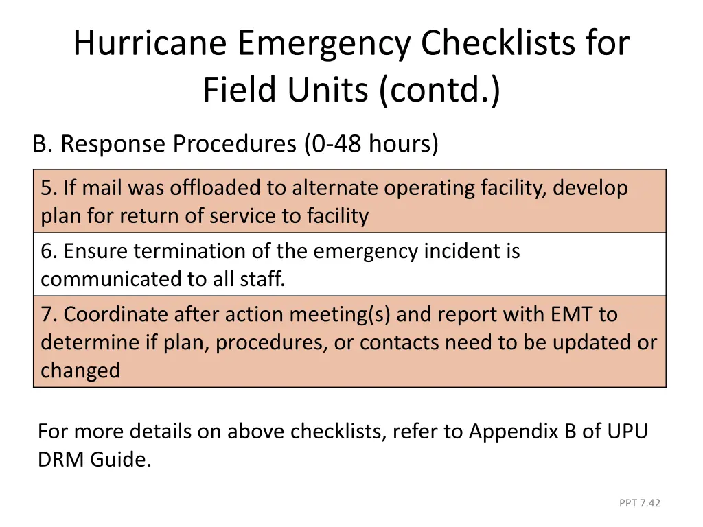 hurricane emergency checklists for field units 6