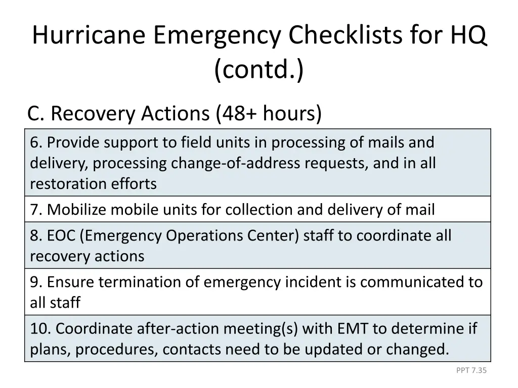 hurricane emergency checklists for hq contd 5