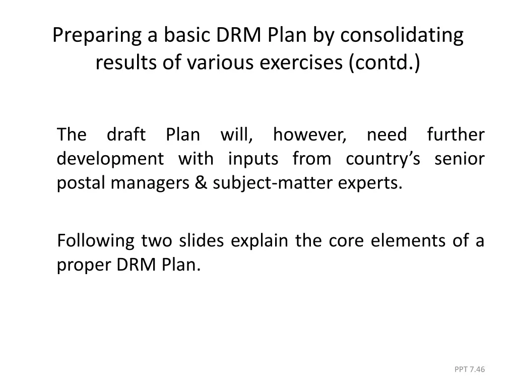 preparing a basic drm plan by consolidating 1