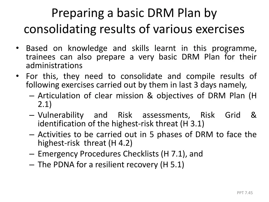 preparing a basic drm plan by consolidating