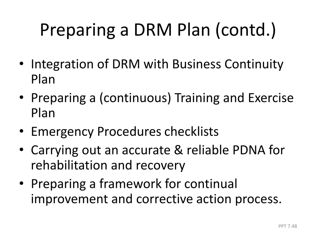 preparing a drm plan contd