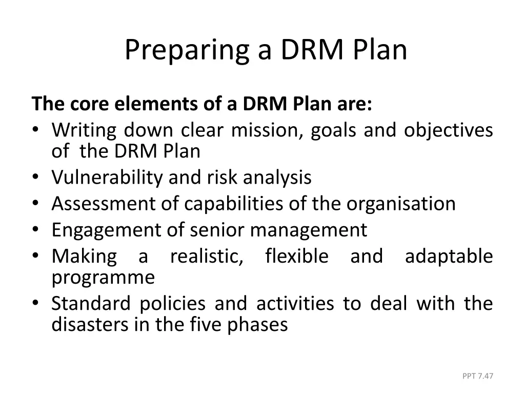 preparing a drm plan