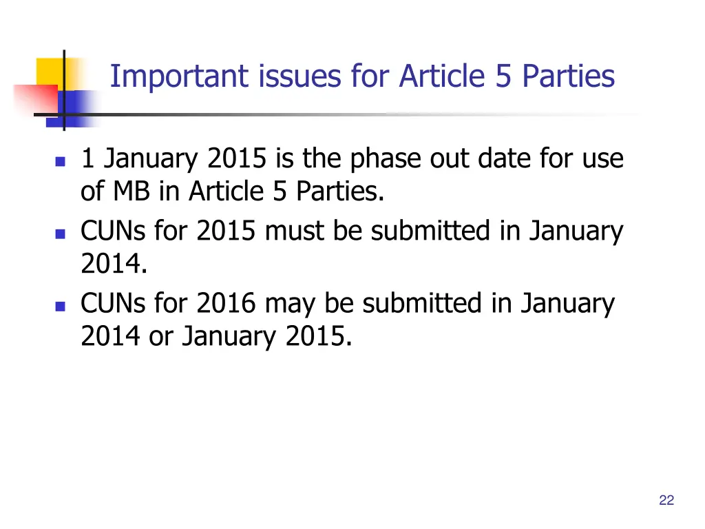 important issues for article 5 parties