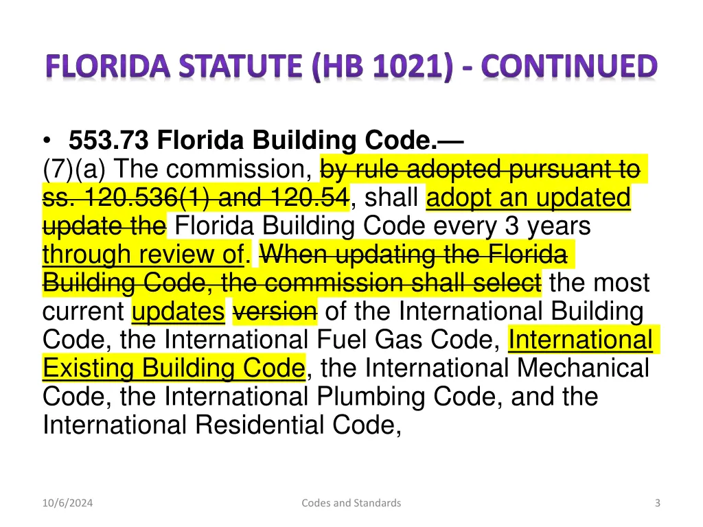 florida statute hb 1021 continued