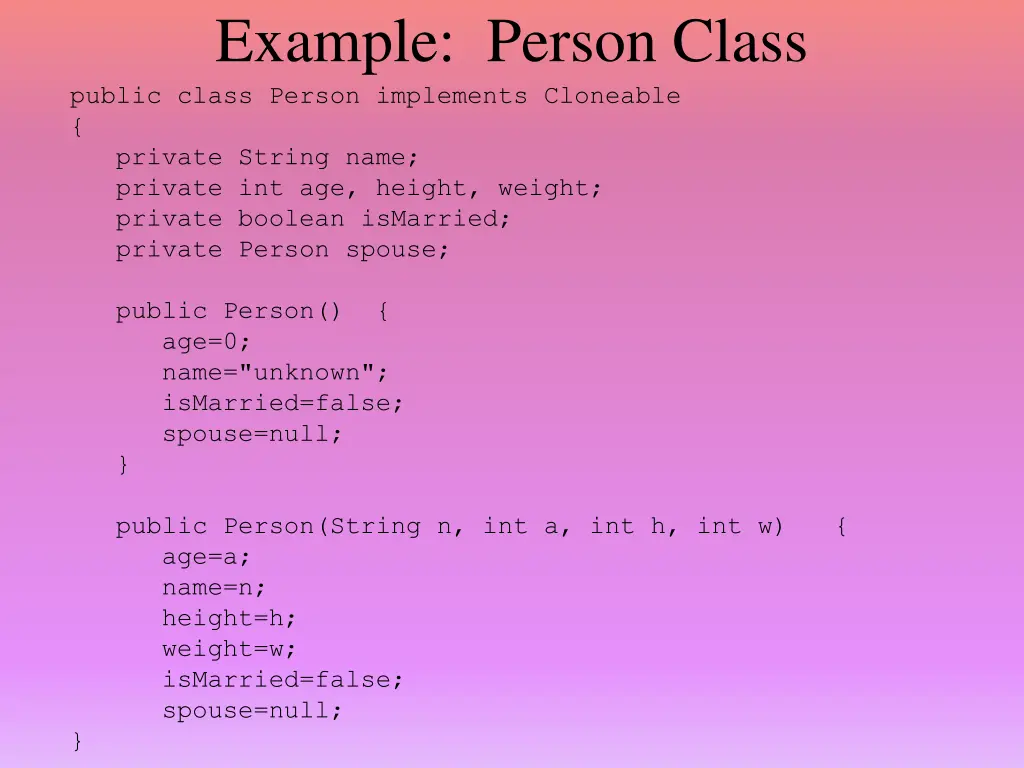 example person class public class person