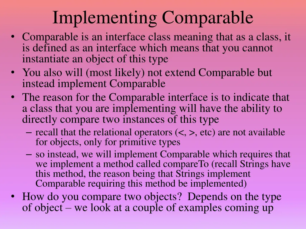 implementing comparable comparable