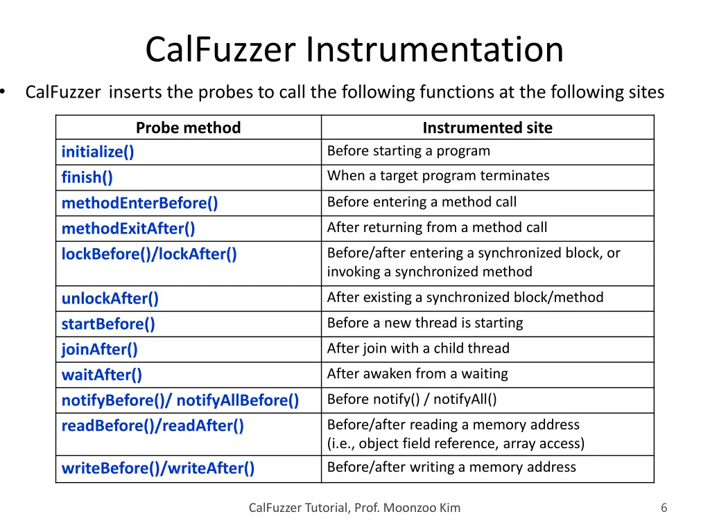 calfuzzer instrumentation