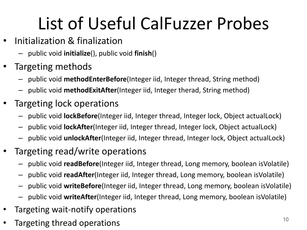 list of useful calfuzzer probes initialization