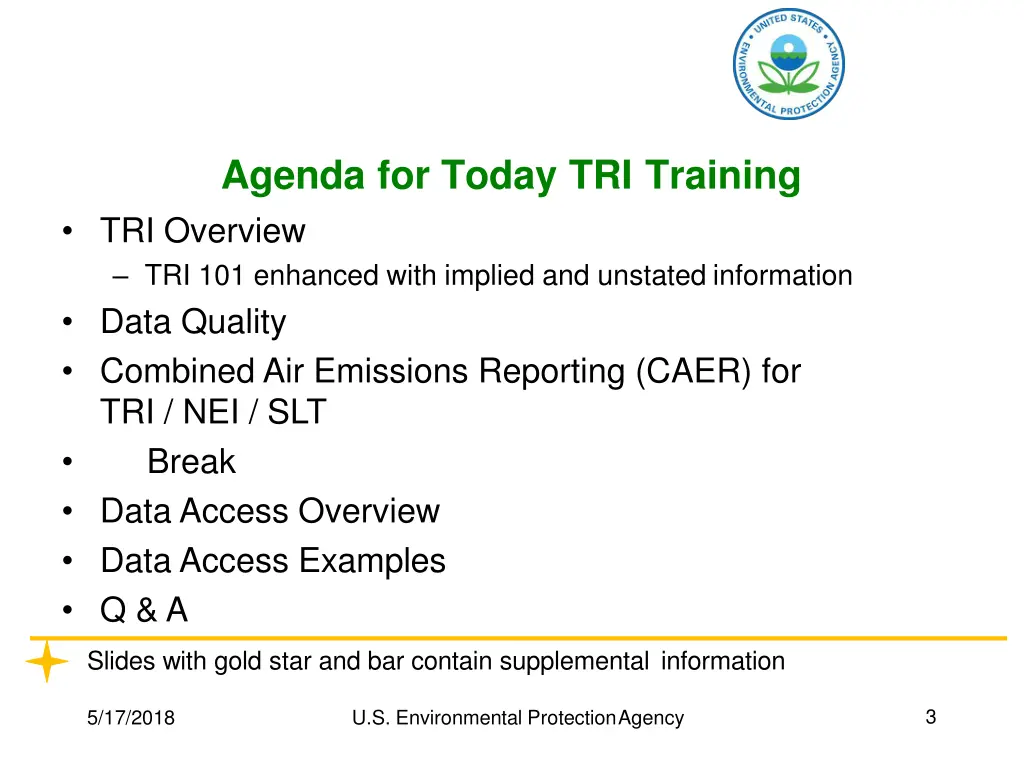 agenda for today tri training