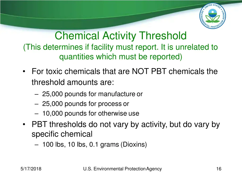 chemical activity threshold this determines