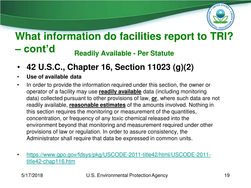 what information do facilities report to tri cont 1