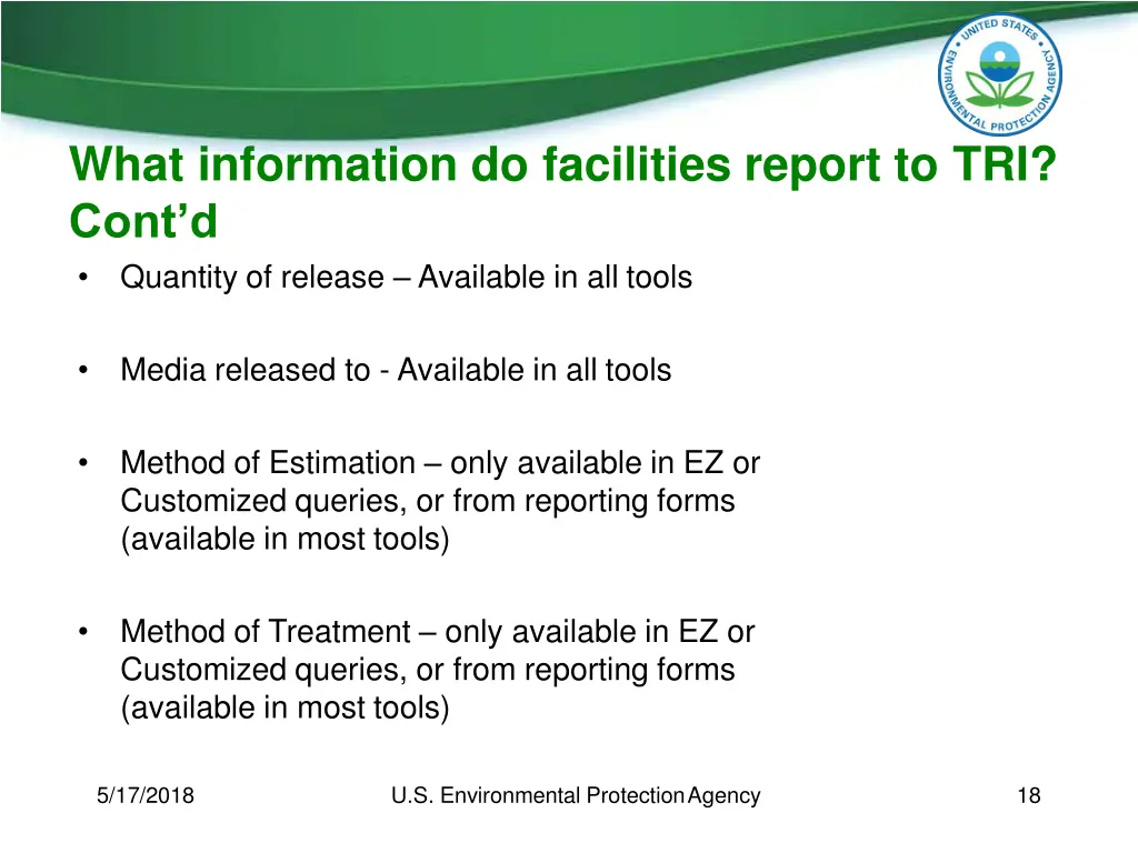 what information do facilities report to tri cont