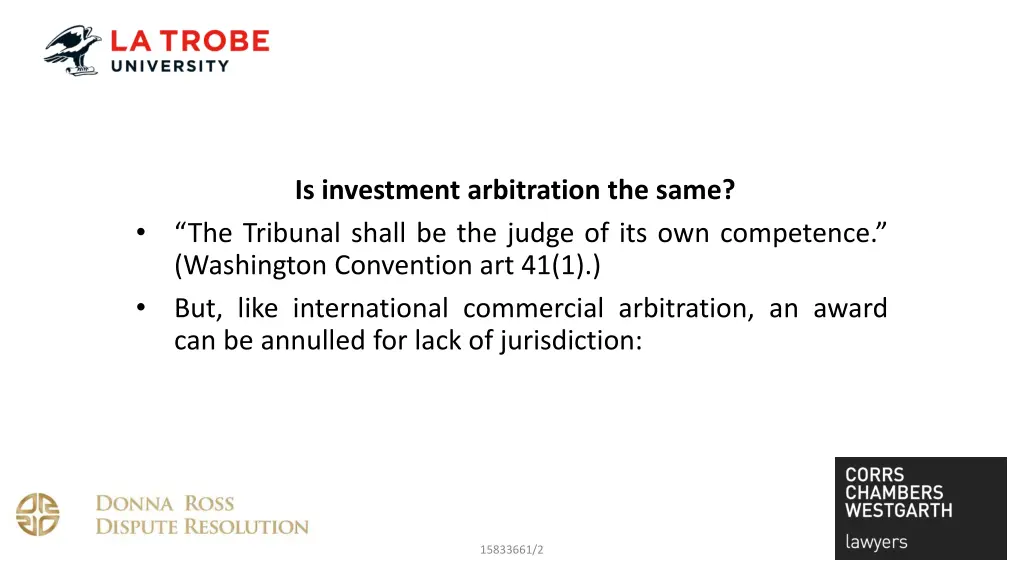 is investment arbitration the same the tribunal