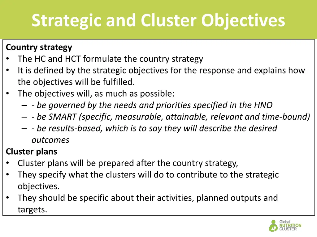 strategic and cluster objectives