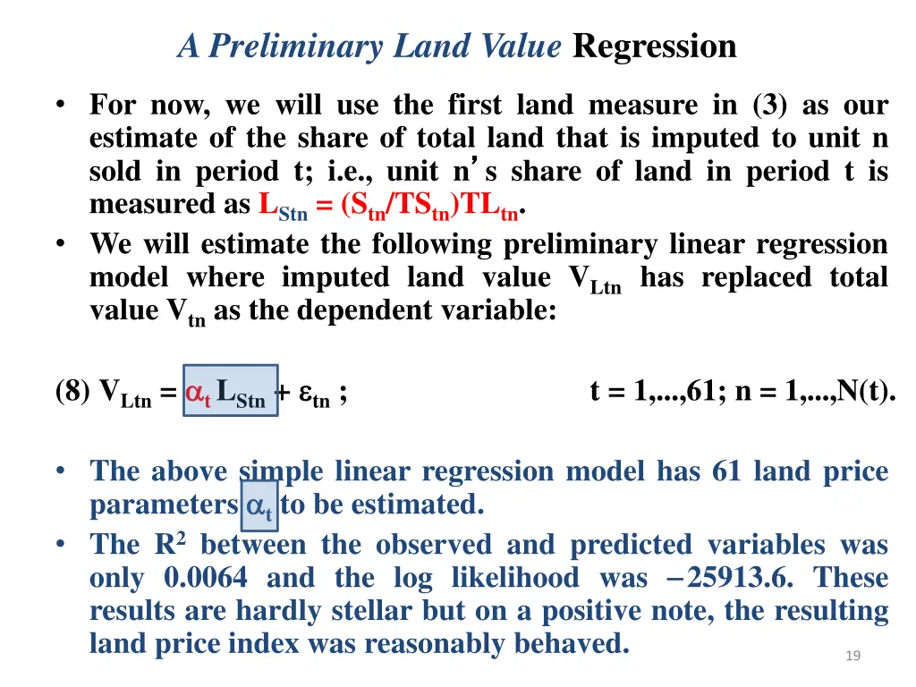 a preliminary land value regression