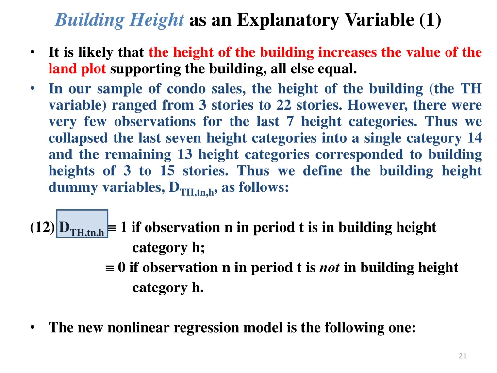 building height as an explanatory variable 1