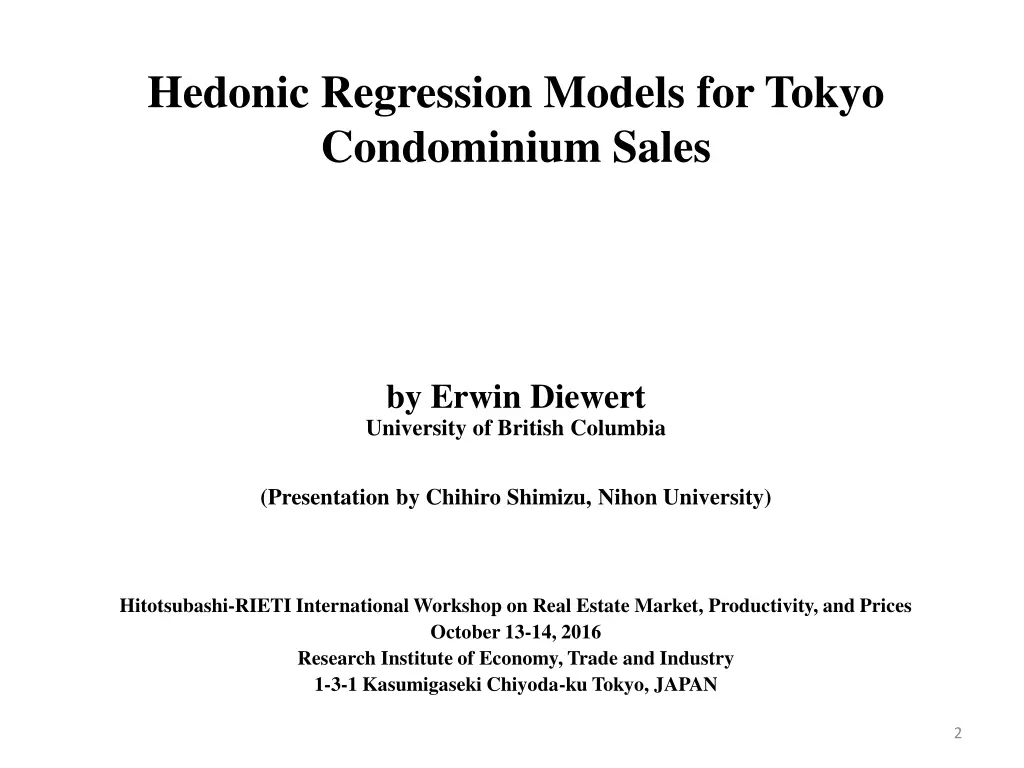 hedonic regression models for tokyo condominium