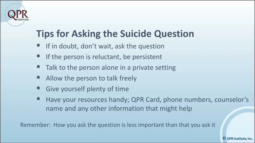 tips for asking the suicide question if in doubt