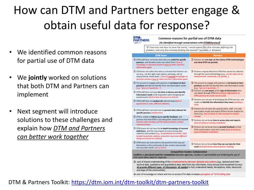 how can dtm and partners better engage obtain